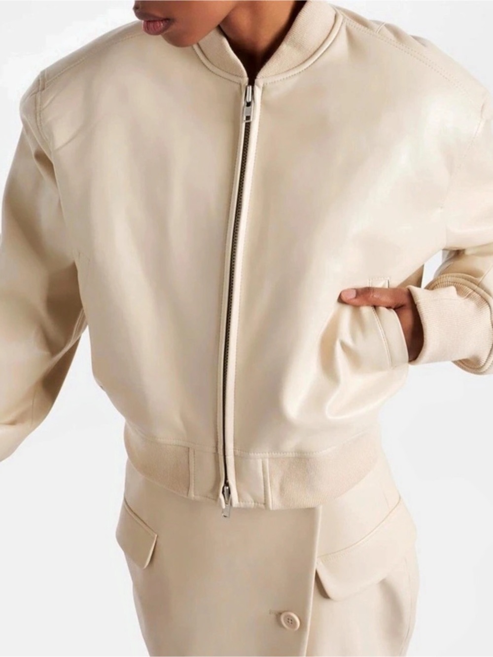 Frankie Shop Micky Cropped Bomber Jacket in Cream NWOT